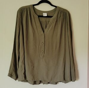Des Petits Hauts Sally Long Sleeve Blouse in Olive Green